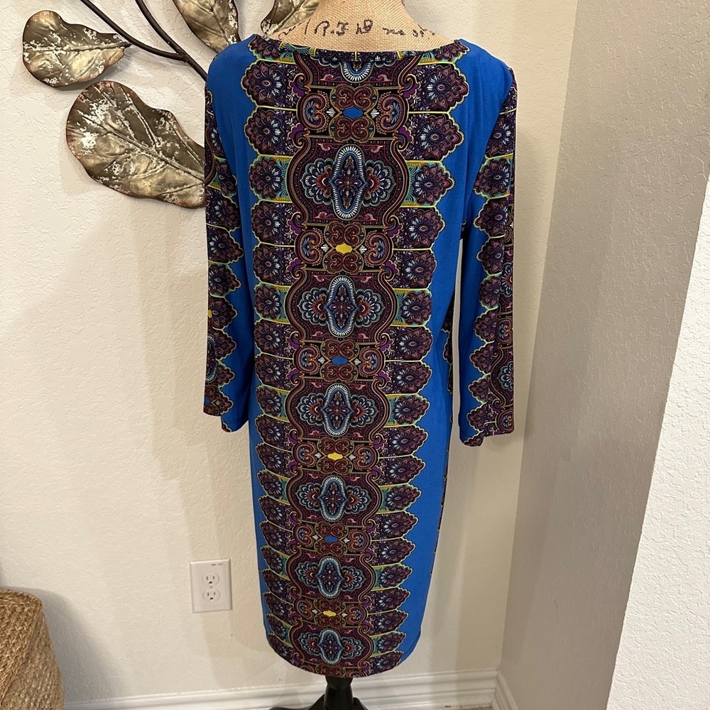 Emma & Michele Blue Sheath Dress with 3/4 Sleeves and Scoop Neck for Casual Wear - Picture 4 of 5